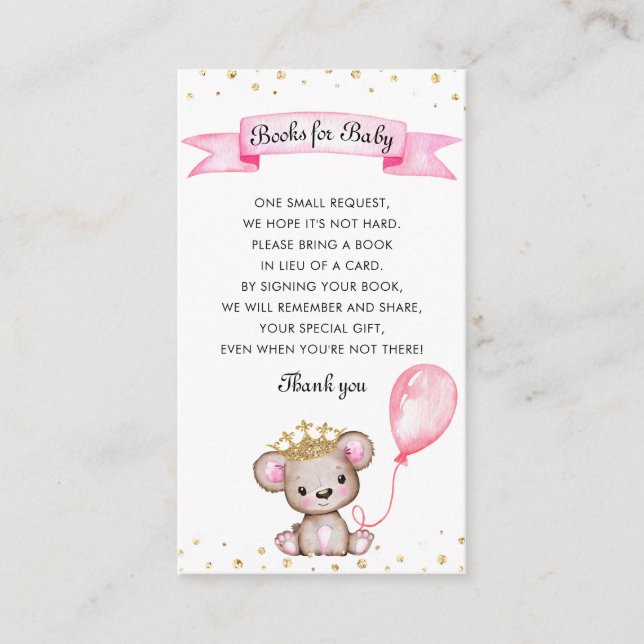 Carte D'accompagnement Livres Baby showers de l'ours rose Teddy pour bébé (Devant)