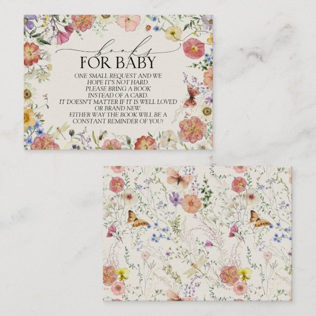 Carte D'accompagnement Livres Baby showers Fleurs sauvages Pressés Pour B (Devant / Derrière)