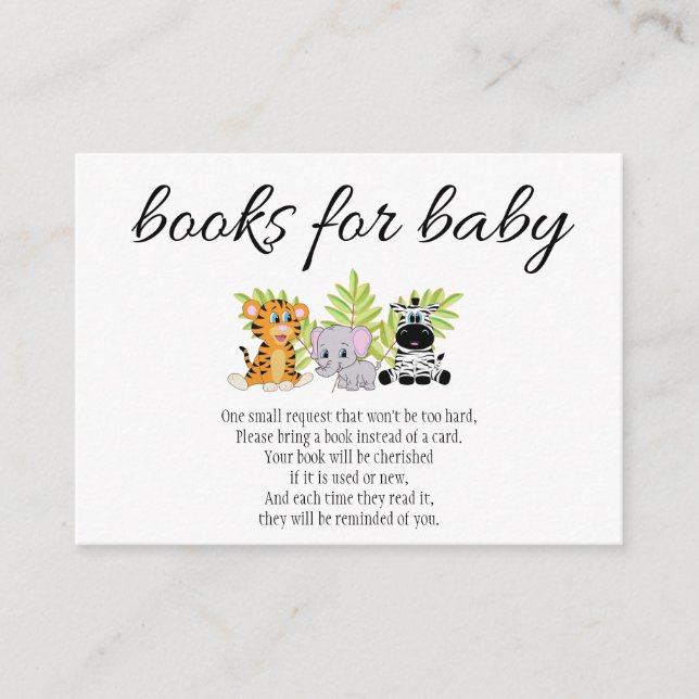 Carte D'accompagnement Livres Baby showers mignons pour Baby Jungle Safar (Devant)