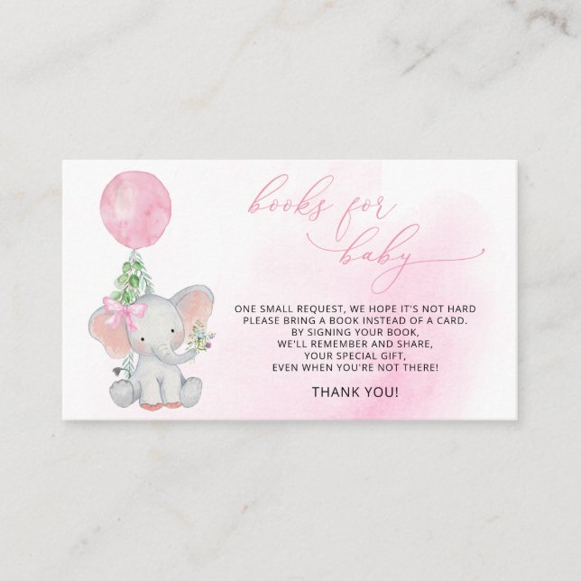 Carte D'accompagnement Livres Ballons Roses de Verdure d'Éléphant pour Bé (Devant)