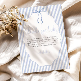 Carte D'accompagnement Livres Bleus à Rayures pour Bébé avec un Ruban Dou