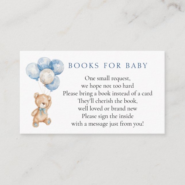 Carte D'accompagnement Livres Blue Teddy Bear pour bébé (Devant)