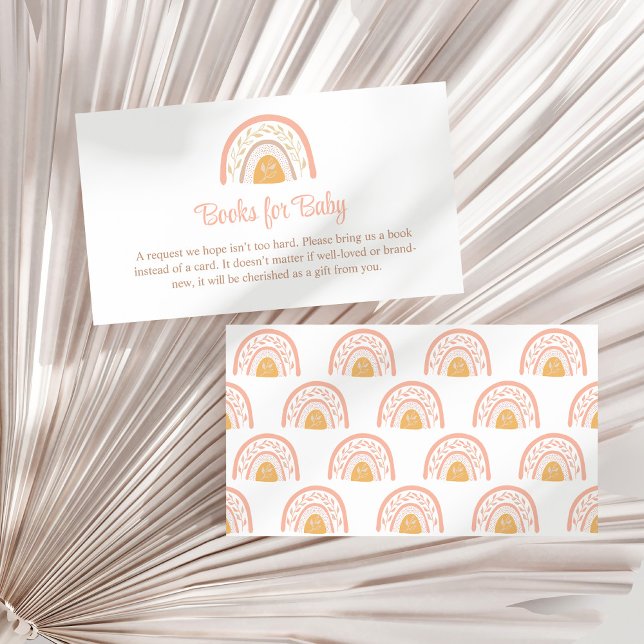 Carte D'accompagnement Livres Boho Pink Rainbow pour Baby Encape Card (Boho Pink Rainbow Books for Baby Enclosure Card on a sunny white dry palm leaf.)