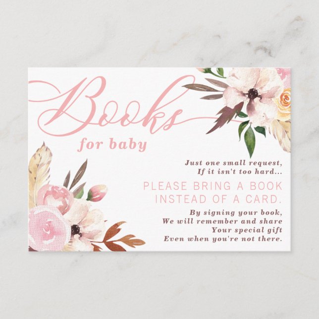 Carte D'accompagnement Livres Boho pour Baby Card, aquarelle Floral (Devant)