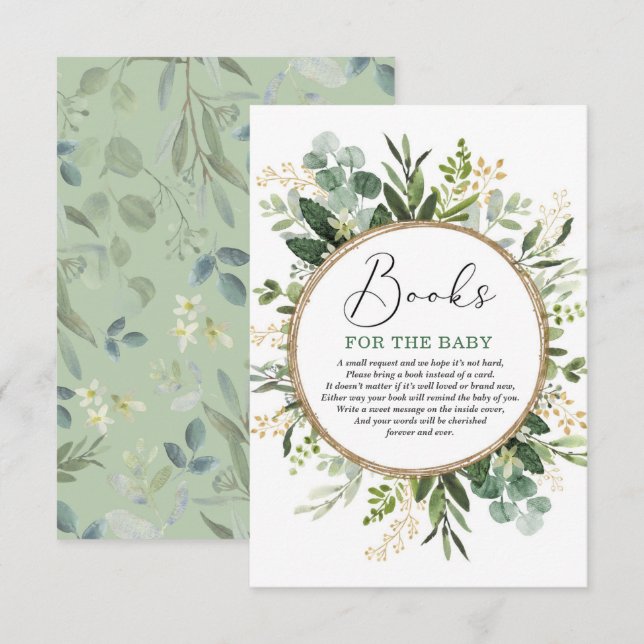 Carte D'accompagnement Livres botaniques Eucalyptus Greenery pour bébé (Devant / Derrière)