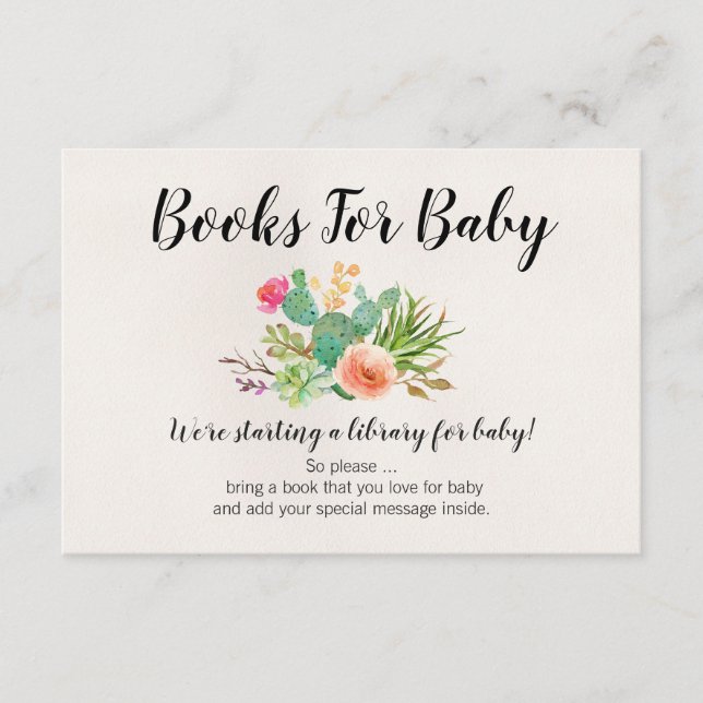 Carte D'accompagnement Livres Cactus Pour Baby shower Bébé Note Insérer (Devant)