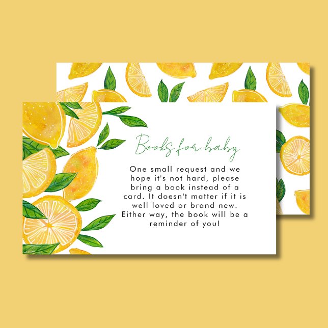 Carte D'accompagnement Livres citron pour Baby shower bébé (Lemon Baby Shower Book Request Enclosure Card)
