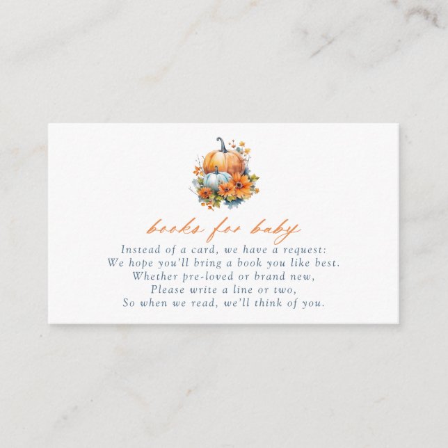 Carte D'accompagnement Livres Citrouille Orange & Blue Floral pour bébé (Devant)