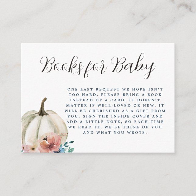 Carte D'accompagnement Livres Citrouilles Floraux Blanches Pour Bébé (Devant)