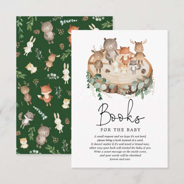 Carte D'accompagnement Livres d'animaux de forêt de bois modernes pour bé (Devant / Derrière)