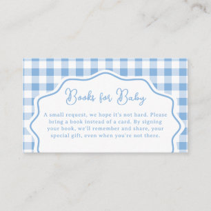 Carte D'accompagnement Livres de Baby-Q BBQ Baby Shower à carreaux bleus