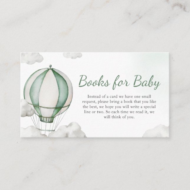 Carte D'accompagnement Livres de Baby shower à air chaud vert pour bébé (Devant)