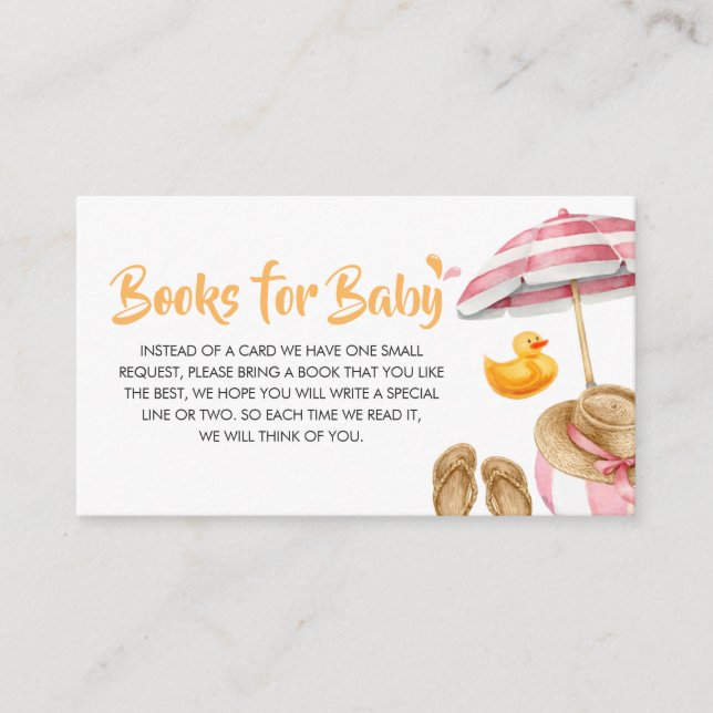 Carte D'accompagnement Livres de Baby shower à éclaboussure rose pour béb (Devant)