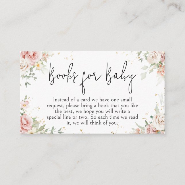 Carte D'accompagnement Livres de Baby shower à fleurs rose Dusty pour béb (Devant)
