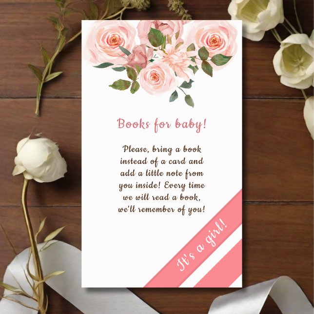 Carte D'accompagnement Livres de Baby shower à fleurs Roses pour bébé (Créateur téléchargé)