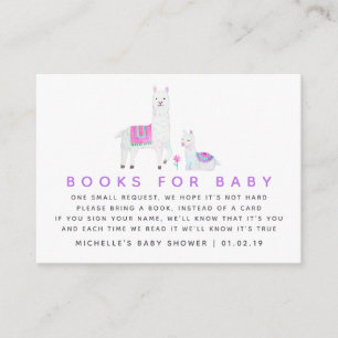 Carte D'accompagnement Livres de Baby Shower à thème Llama aquarelle pour