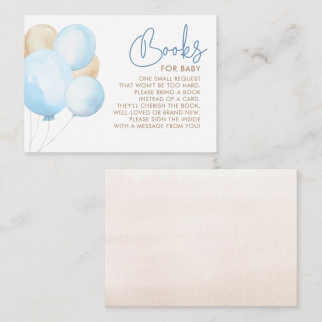 Carte D'accompagnement Livres de Baby shower Ballons Brown et Bleus clair (Devant / Derrière)