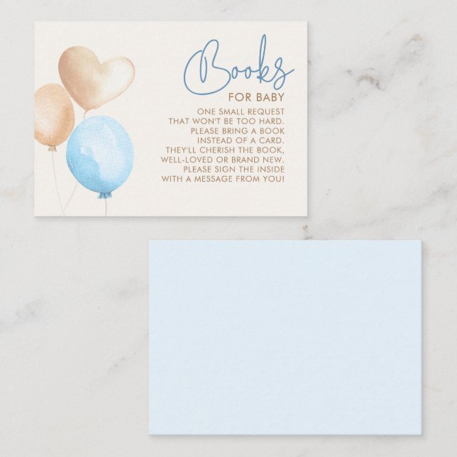 Carte D'accompagnement Livres de Baby shower Ballons Brown et Bleus clair (Devant / Derrière)