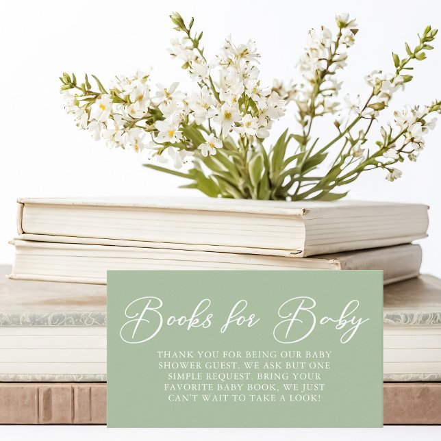 Carte D'accompagnement Livres de Baby shower blanc Sage Green pour bébé (Créateur téléchargé)