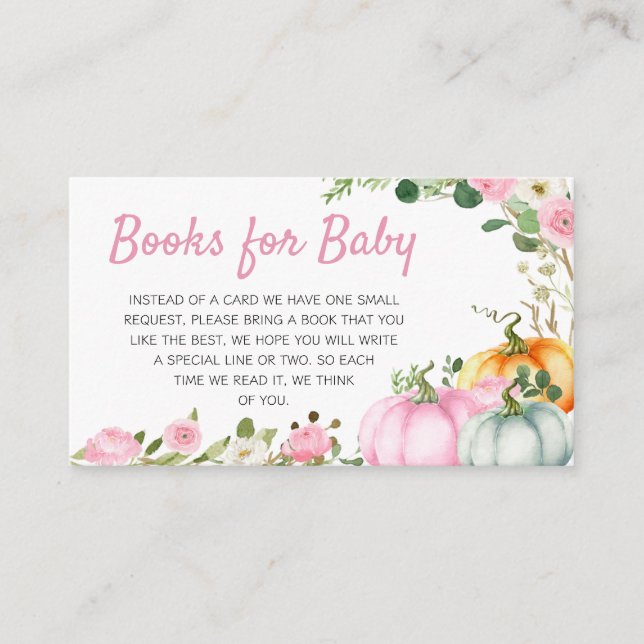 Carte D'accompagnement Livres de Baby shower Citrouille de chute rose pou (Devant)