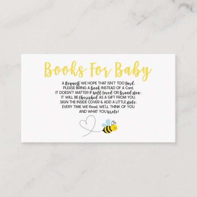 Carte D'accompagnement Livres De Baby shower De Bumble Jaune Bee Pour Bab (Devant)
