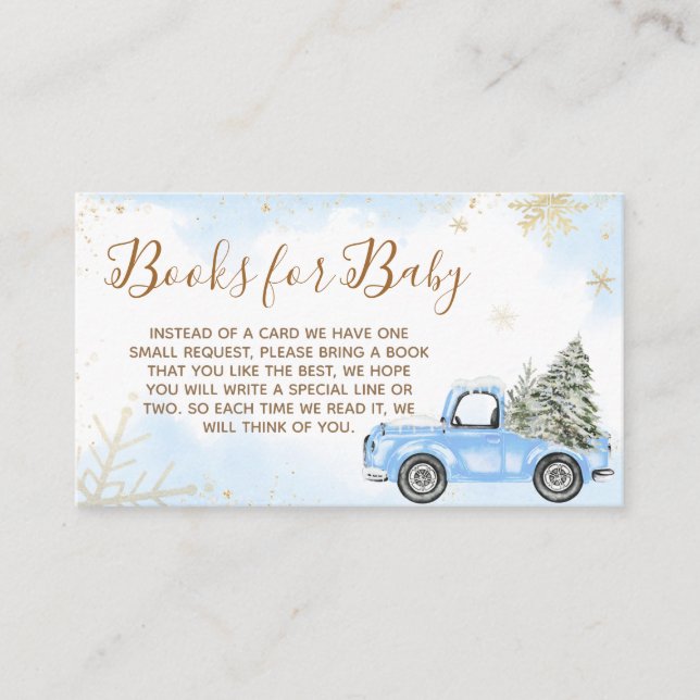 Carte D'accompagnement Livres de Baby shower de camion bleu d'hiver pour  (Devant)
