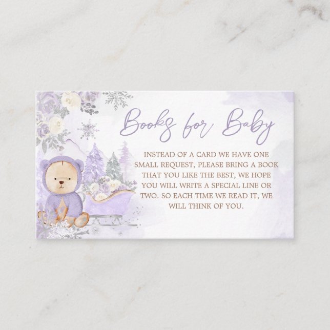 Carte D'accompagnement Livres de Baby shower de l'ours d'hiver pourpre po (Devant)