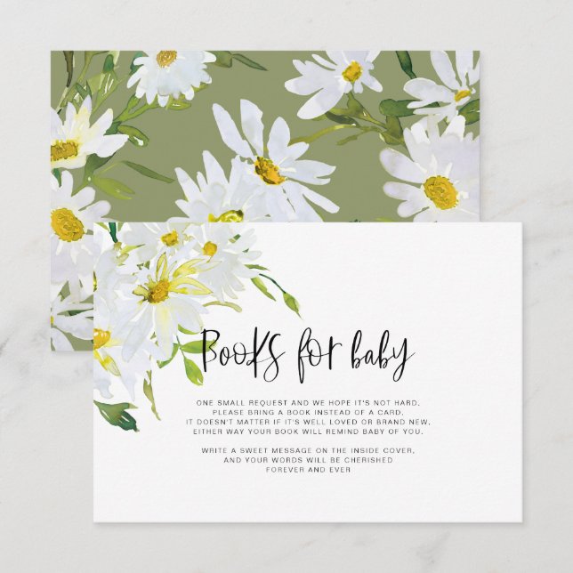 Carte D'accompagnement Livres de Baby shower de marguerite blanche pour c (Devant / Derrière)