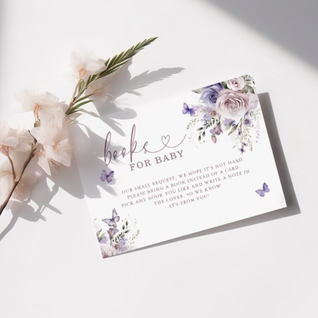 Carte D'accompagnement Livres De Baby shower De Papillon Violet Pour Bébé (Créateur téléchargé)
