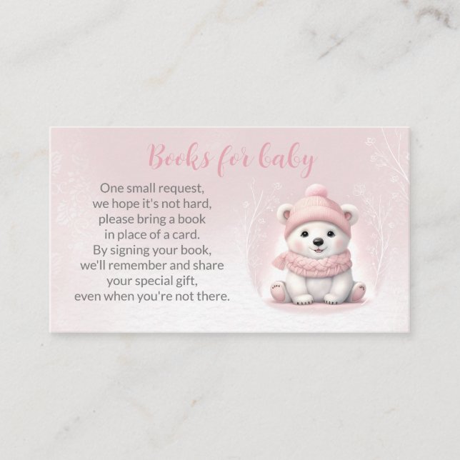 Carte D'accompagnement Livres De Baby shower D'Hiver Rose Bear Pour Baby  (Devant)