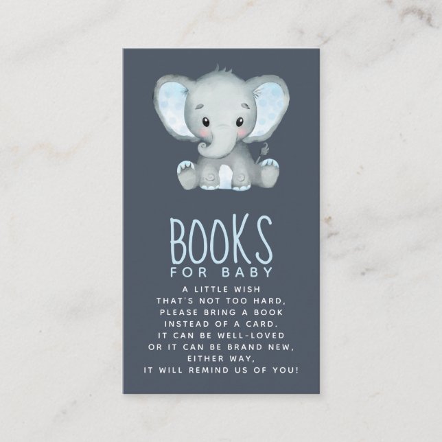 Carte D'accompagnement Livres de Baby shower éléphant pour le boîtier béb (Devant)