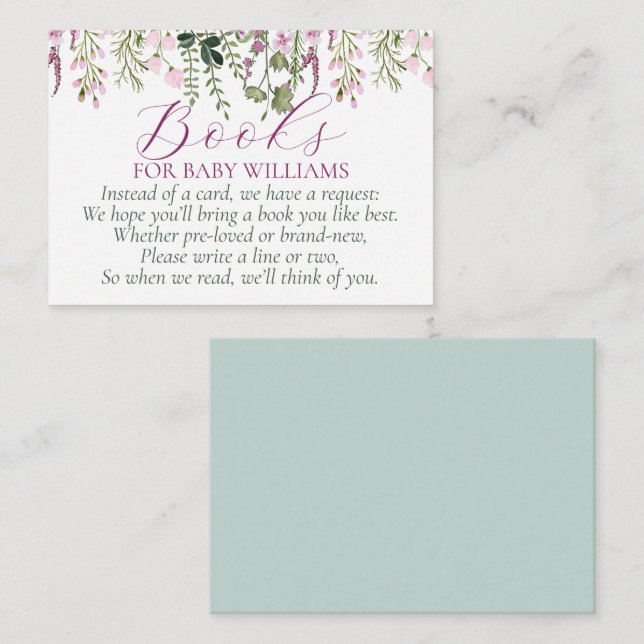 Carte D'accompagnement Livres de Baby shower Fleur sauvage pour bébé (Devant / Derrière)