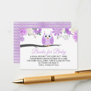 Carte D'accompagnement Livres de Baby shower Floral de Chouette pourpre p