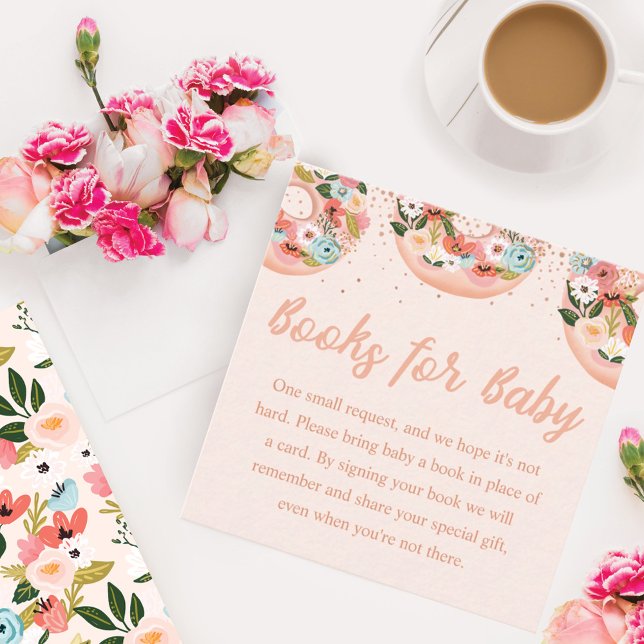 Carte D'accompagnement Livres De Baby shower Floral Donuts Pour Bébé (Créateur téléchargé)