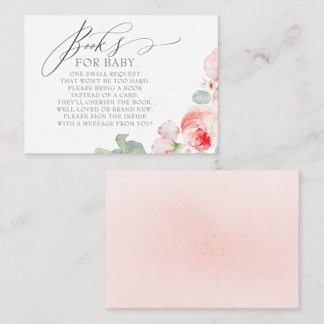 Carte D'accompagnement Livres De Baby shower Floral Rose Pour Bébé (Devant / Derrière)