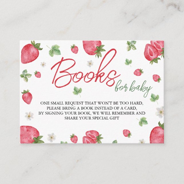 Carte D'accompagnement Livres De Baby shower Fraise Cute Pour Bébé (Devant)