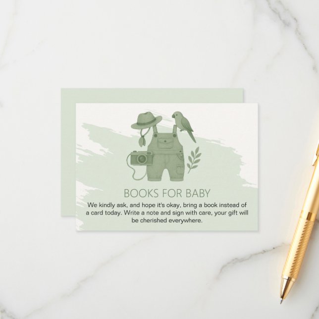 Carte D'accompagnement Livres de Baby shower Little Explorer pour bébé (Devant/Arrière en situation)