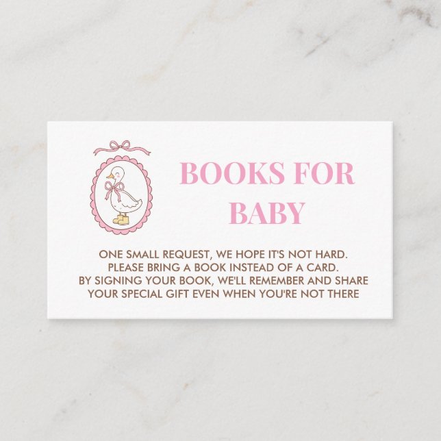Carte D'accompagnement Livres de Baby Shower Pink Goose pour bébé Carton  (Devant)