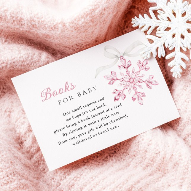 Carte D'accompagnement Livres de Baby shower Pink Snowflake pour bébé (Créateur téléchargé)