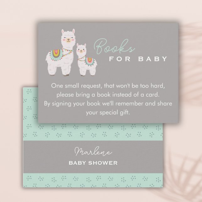 Carte D'accompagnement Livres de baby shower pour bébé lama boho mignons (Créateur téléchargé)