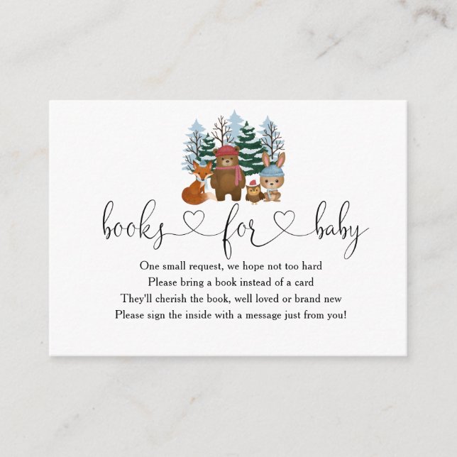 Carte D'accompagnement Livres De Baby shower Pour Bébé Winter Woodland (Devant)