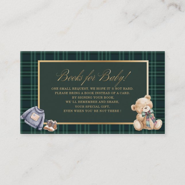 Carte D'accompagnement Livres de baby shower pour ours en peluche à aquar (Devant)