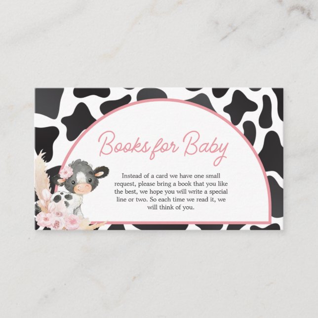 Carte D'accompagnement Livres de Baby Shower Vache des Highlands Boho Ros (Devant)