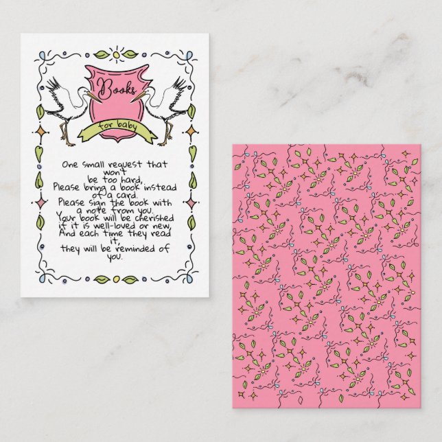 Carte D'accompagnement Livres de cigognes dessinés à la main pour bébé (Devant / Derrière)