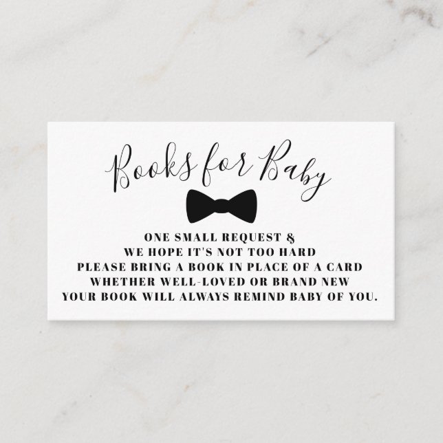 Carte D'accompagnement Livres de Cravate de Bow Noir pour Baby Book Deman (Devant)