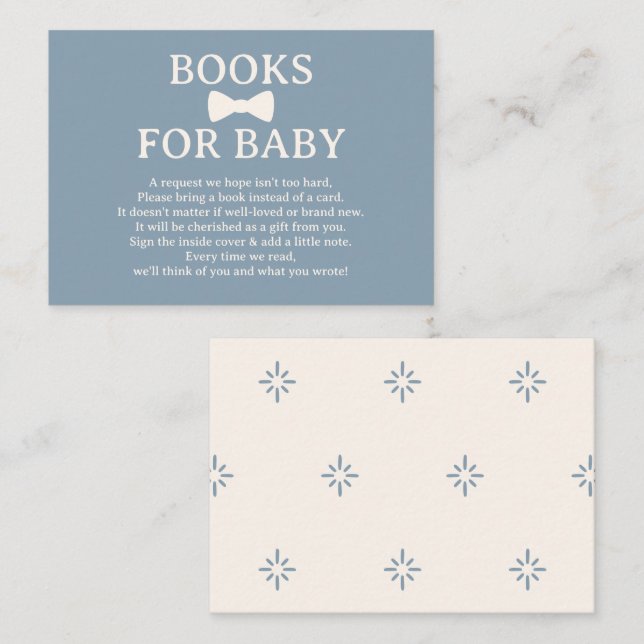 Carte D'accompagnement Livres de Cravate Dusty Blue Bow pour bébé (Devant / Derrière)