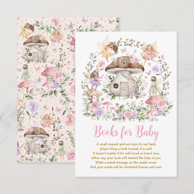 Carte D'accompagnement Livres de Fée de Forêt Enchantée pour Bébé Fille (Devant / Derrière)