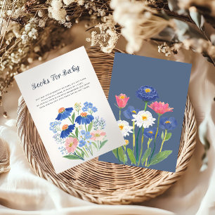 Carte D'accompagnement Livres de Fête de Naissance Bohème Bleu Bleuet Pra