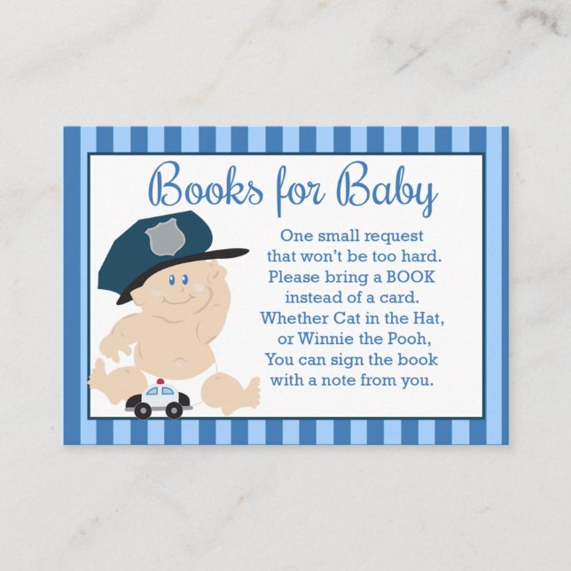 Carte D'accompagnement Livres de fête prénatale pour bébé Policier Bébé F (Devant)