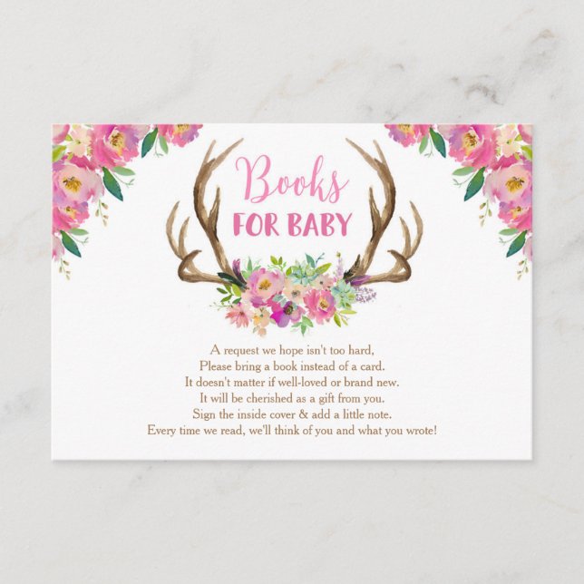 Carte D'accompagnement Livres de fille de bois rustique floral pour baby  (Devant)
